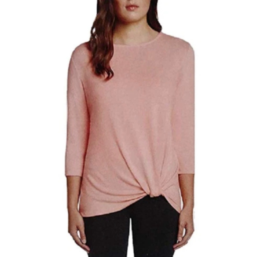 NWT Matty M Women Petal Pink Front Knot 3/4 Sleeve Knit Top L Softcore Coquette